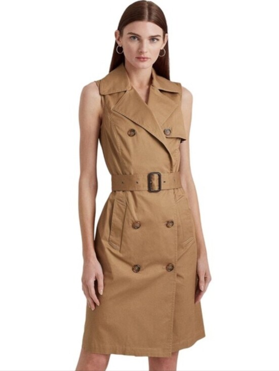 Lauren Ralph Lauren Dresses & Skirts - Lauren Ralph Lauren Micro-Sanded Sleeveless Twill Button Trench Dress